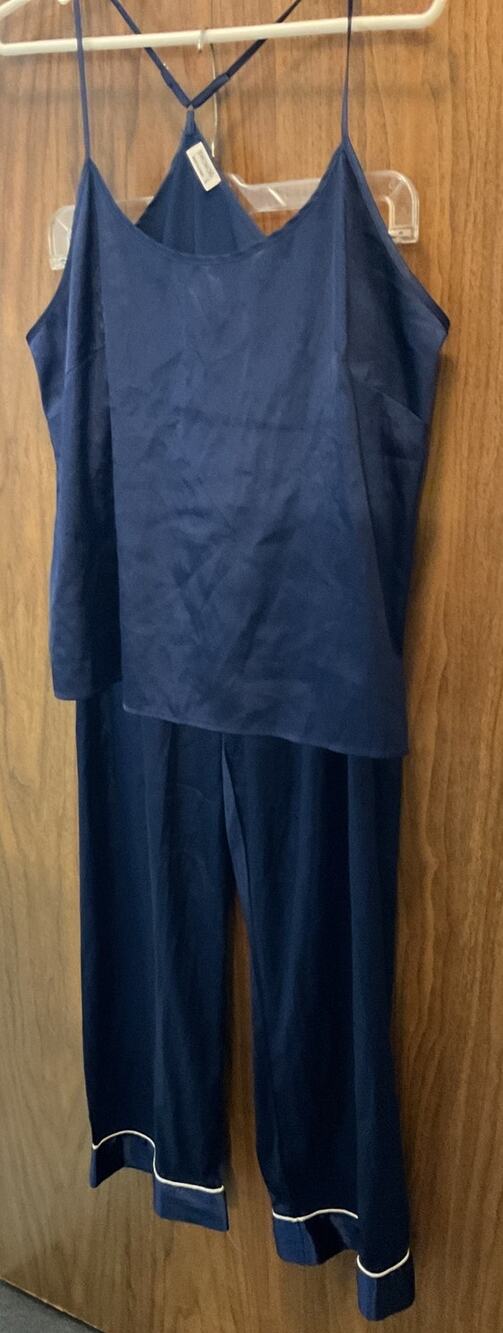 SWOMOG SILKY 2 PC PAJAMA SET WOMENS SZ L NAVY BLUE